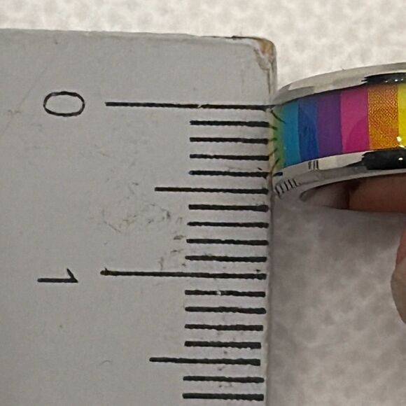 NWOT Size 10 Metallic silver titanium steel band with rainbow enamel - Picture 4 of 4